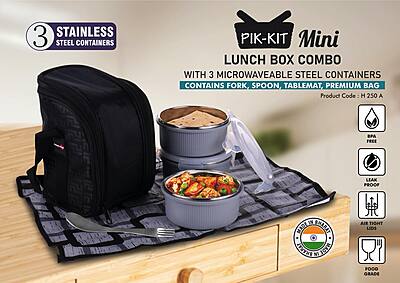 PIK-KIT mini: Lunch box combo with 3 Microwaveable Steel containers
