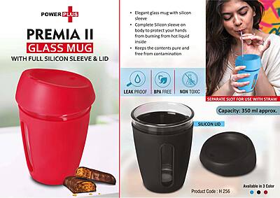Premia II: Glass mug with Full Silicon Sleeve & lid