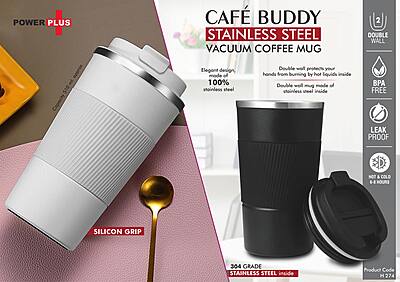 Cafe Buddy: Stainless Steel Vacuum coffee mug with Silicon Grip