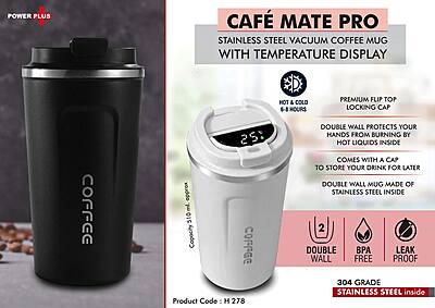 Cafe Mate Pro: Stainless Steel Vacuum coffee mug with Temperature Display |
