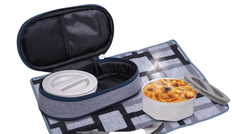 Mini Lunch box bag with 2 Microwave safe containers, Spoon, Fork and Tablemat Mini Lunch box bag with 2 Microwave safe containers, Spoon, Fork and Tablemat