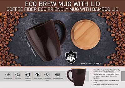 EcoBrew Mug with Lid : Coffee Fiber Eco Friendly Mug with Bamboo Lid
