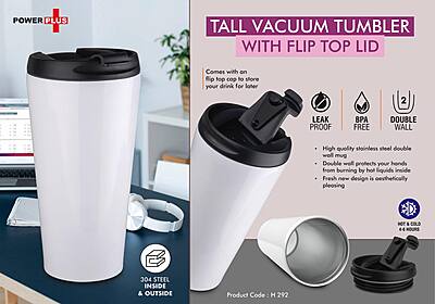Tall Vacuum steel mug with Flip top lid