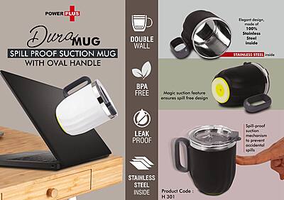 DuraMug: Spill Proof Suction mug with Oval handle