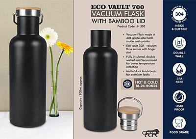 EcoVault 700: 700 ml vacuum flask with Bamboo lid
