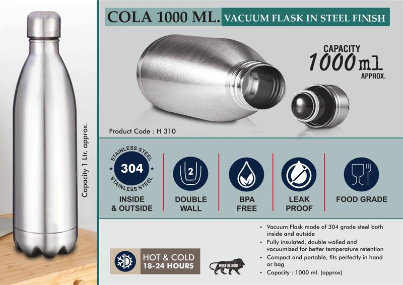 Cola 1000 ml Vacuum flask in Steel Finish Cola 1000 ml Vacuum flask in Steel Finish