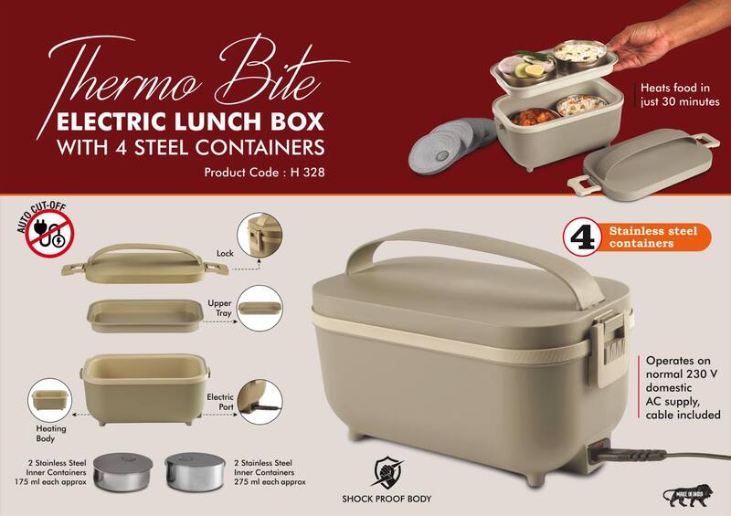 ThermoBite: Electric Lunch Box with 4 Steel Containers ThermoBite: Electric Lunch Box with 4 Steel Containers