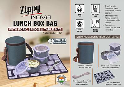 Zippy Nova: Lunch box bag with 3 Stainless steel containers,