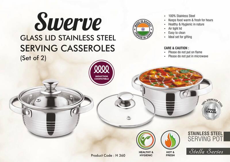 Swerve: Glass lid Stainless Steel Serving Casseroles