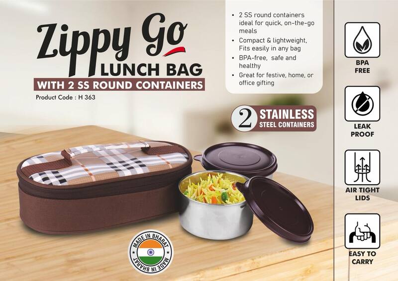 Zippy Go: Lunch bag with 2 SS round containers Zippy Go: Lunch bag with 2 SS round containers