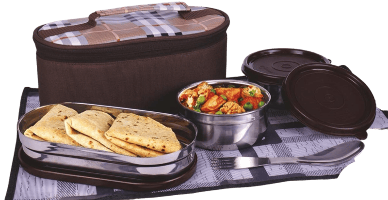 Zippy Trio: Lunch bag with 2 SS round containers, 1 SS long container, Spoon, Fork and Tablemat Zippy Trio: Lunch bag with 2 SS round containers, 1 SS long container, Spoon, Fork and Tablemat
