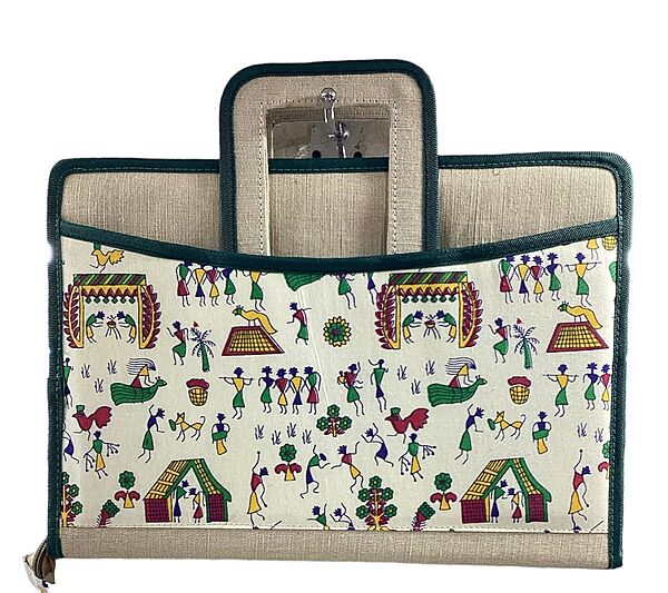 Tribal Print Jute Office Folder with Handle