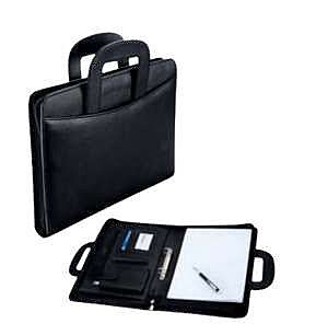BLACK LEATHERETTE FOLDER WITH HANDLE
