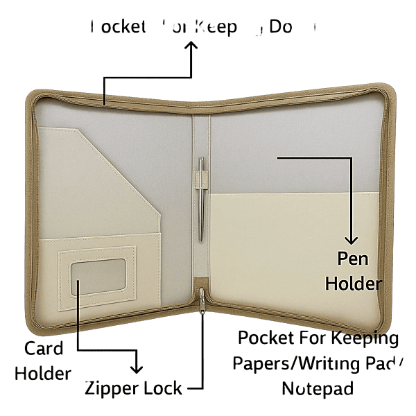 Jute and Canvas Executive Folder with Zipper