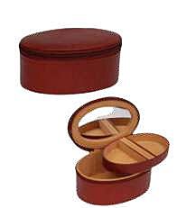 GENUINE LEATHER OVAL JEWELLERY BOX