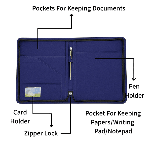 Premium Blue Fabric Folder with Functional Compartments