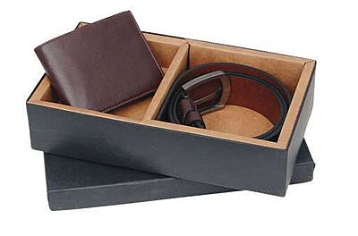 2 IN 1 BROWN GENUINE LEATHER  BELT AND WALLET SET