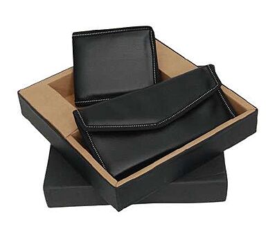PROMOTIONAL BLACK  LEATHERITE WALLETS SET