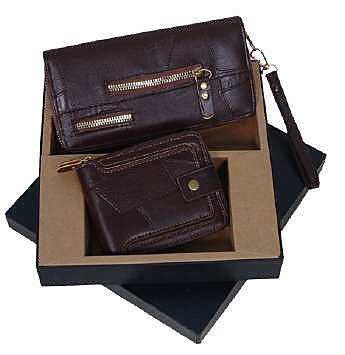 DARK BROWN ZIPPER  LEATHERITE WALLETS SET