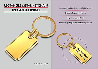 Rectangle metal keychain in Gold finish