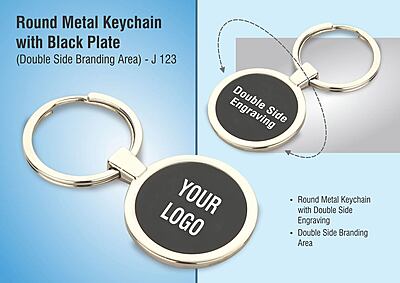 Round metal keychain with Black plate