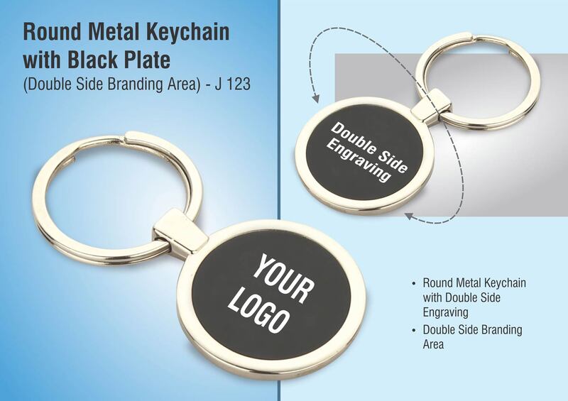 Round metal keychain with Black plate Round metal keychain with Black plate