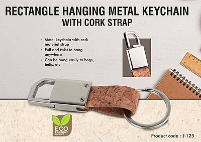 – Metal keychain with black PU strap –