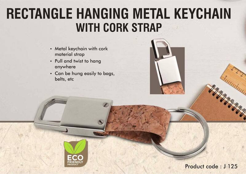 – Metal keychain with black PU strap – – Metal keychain with black PU strap –