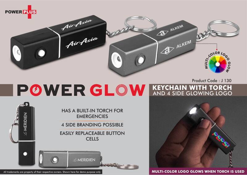 PowerGlow keychain with Torch and 4 side Glowing Logo PowerGlow keychain with Torch and 4 side Glowing Logo