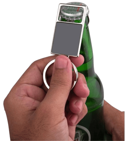 Large metal keychain with opener