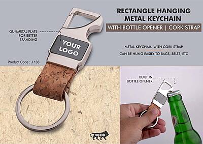 Rectangle hanging metal keychain with Bottle Opener
