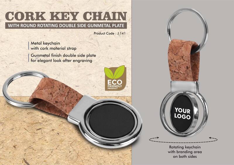 Cork Key chain with Round Rotating Double side Gunmetal plate Cork Key chain with Round Rotating Double side Gunmetal plate