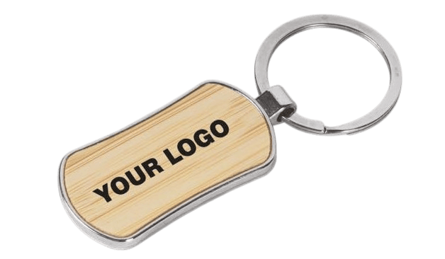 Metal keychain with double side Bamboo plate