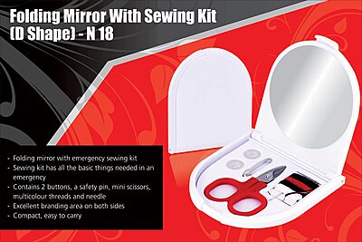 Folding mirror with sewing kit