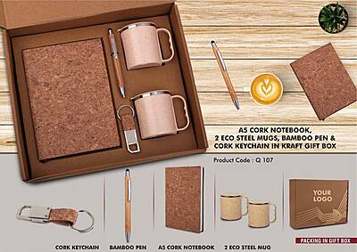 EcoSet 1: Set of A5 Cork notebook, 2 Eco Steel mugs