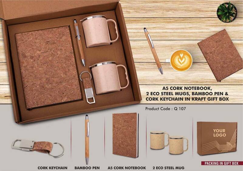EcoSet 1: Set of A5 Cork notebook, 2 Eco Steel mugs