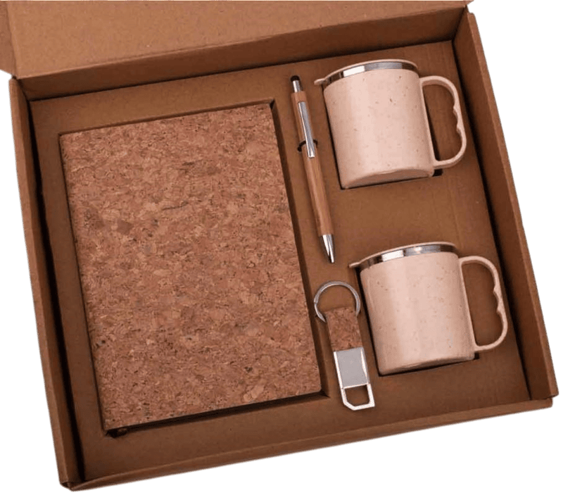 EcoSet 1: Set of A5 Cork notebook, 2 Eco Steel mugs
