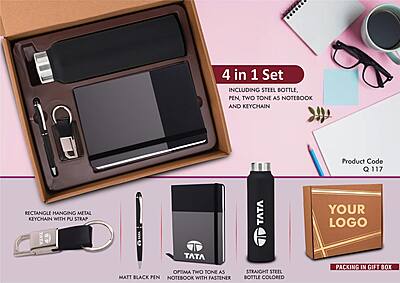 4 in 1 Dual Tone set: Rectangle metal keychain