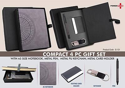 Compact 4 pc Gray gift set: A5 size Notebook