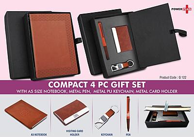 Compact 4 pc Tan gift set: A5 size Notebook