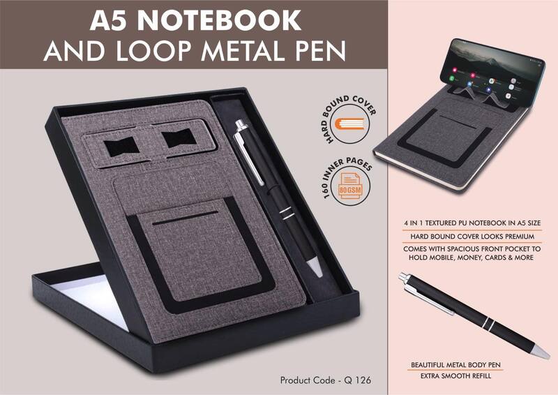 Gray Notebook Gift set: Multifunction Notebook With Classy Metal Pen Gray Notebook Gift set: Multifunction Notebook With Classy Metal Pen