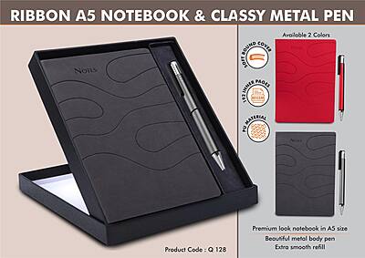 Ribbon Notebook Gift set: A5 Ribbon Notebook With Classy Metal Pen