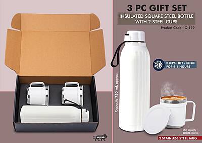 3 pc Gift Set : Insulated Hexa Steel bottle with 2 Steel cups