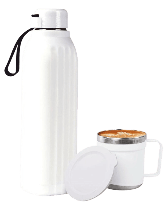 3 pc Gift Set : Insulated Hexa Steel bottle with 2 Steel cups 3 pc Gift Set : Insulated Hexa Steel bottle with 2 Steel cups