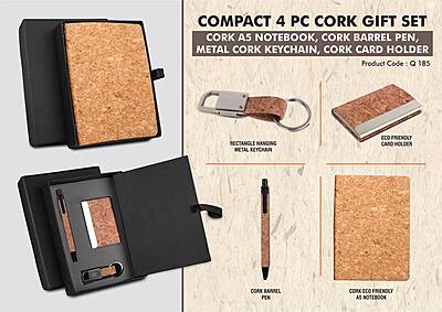 Cork 4 pc set: Cork notebook with card holder