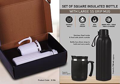 Set of Square Insulated bottle with Large SS Grip mug