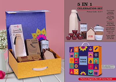 Celebration Set of 5: Square Eco Insulated Bottle, Wooden LED Clock