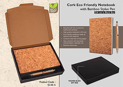 Cork Notebook with Bamboo Stylus pen