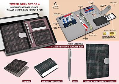Tweed Gray Set of 4: Multi use Passport holder,
