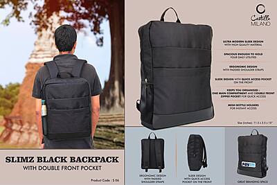 Slimz black backpack with double front pocket